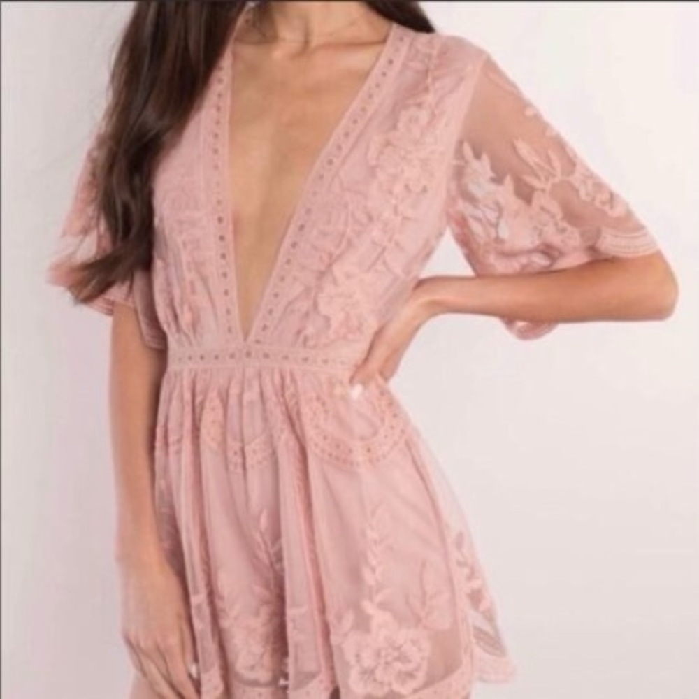 Honey Punch rose lace romper